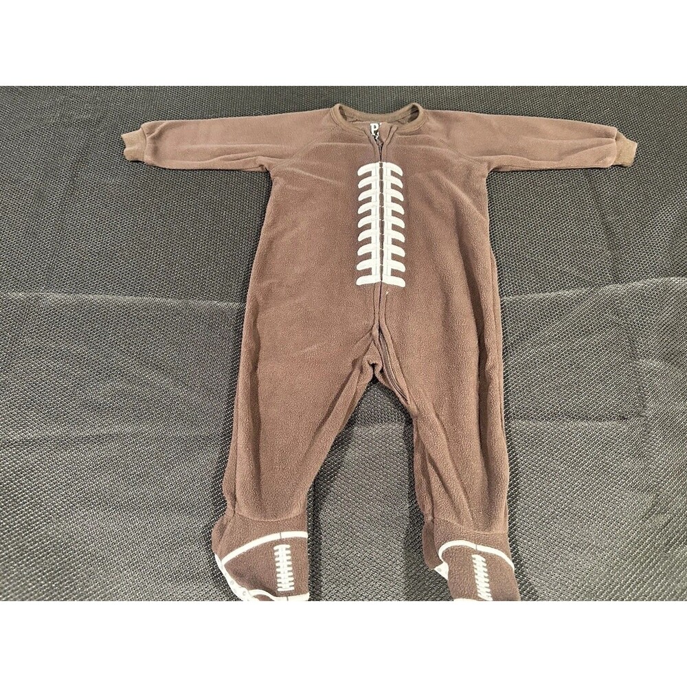 PJ Place Baby Football Footed Sleeper 6-9 Months Brown Zip-Up Pajamas